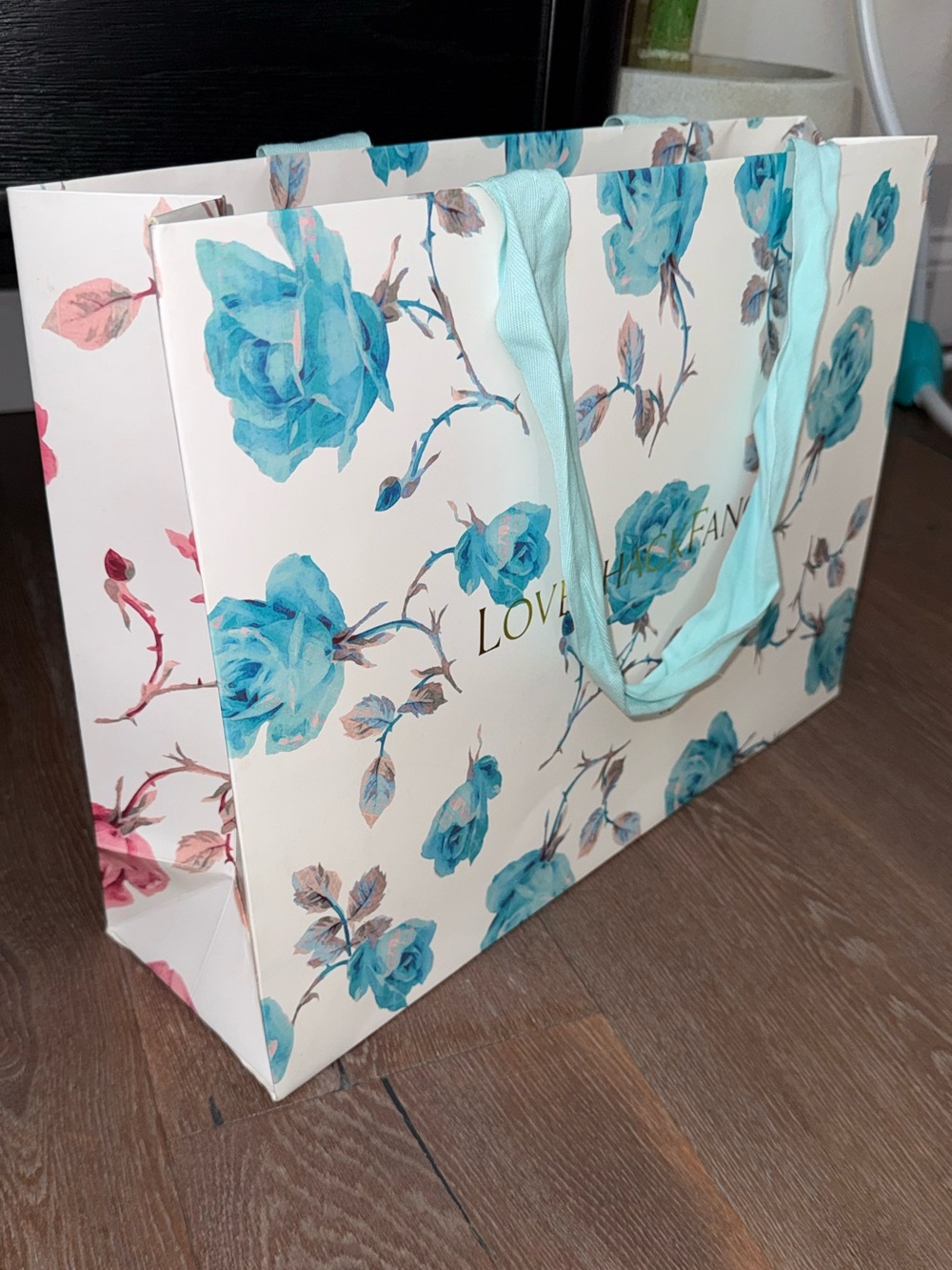LoveShackFancy Bag with Blue Floral Print and Aqua Handles